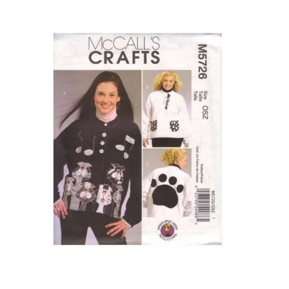 McCalls Sewing Pattern 5726 Cat‎ Appliques for Purchased Sweatshirt